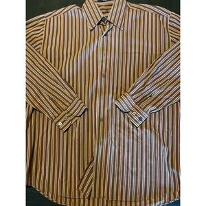Alan Flusser Mens Striped Button Down Long Sleeve Dress‎ Shirt
